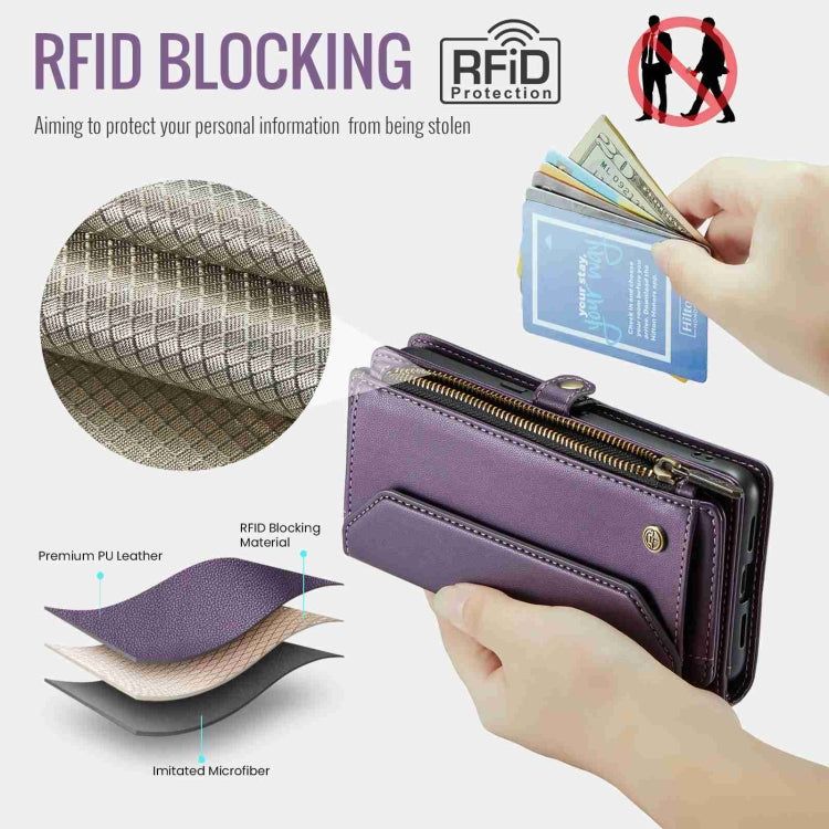For Google Pixel 7a CaseMe C36 Card Slots Zipper Wallet RFID Anti-theft Leather Phone Case(Purple) by CaseMe