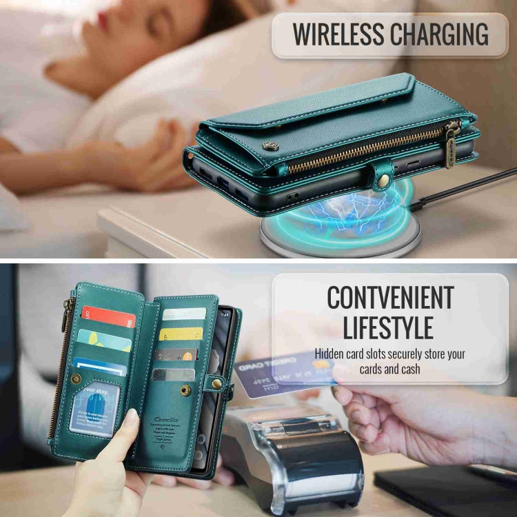 For Google Pixel 7a CaseMe C36 Card Slots Zipper Wallet RFID Anti-theft Leather Phone Case(Blue-green) by CaseMe