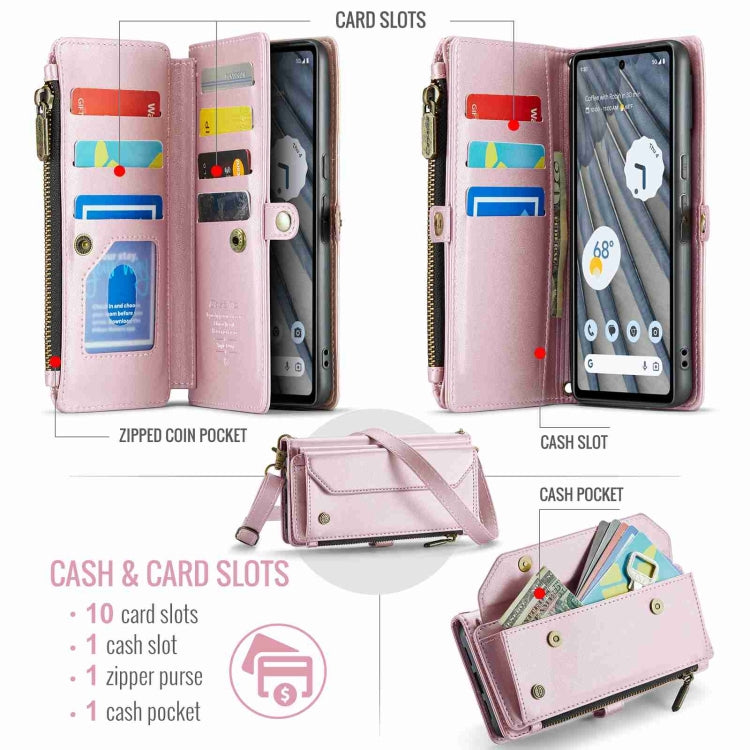 For Google Pixel 7a CaseMe C36 Card Slots Zipper Wallet RFID Anti-theft Leather Phone Case(Pink) by CaseMe