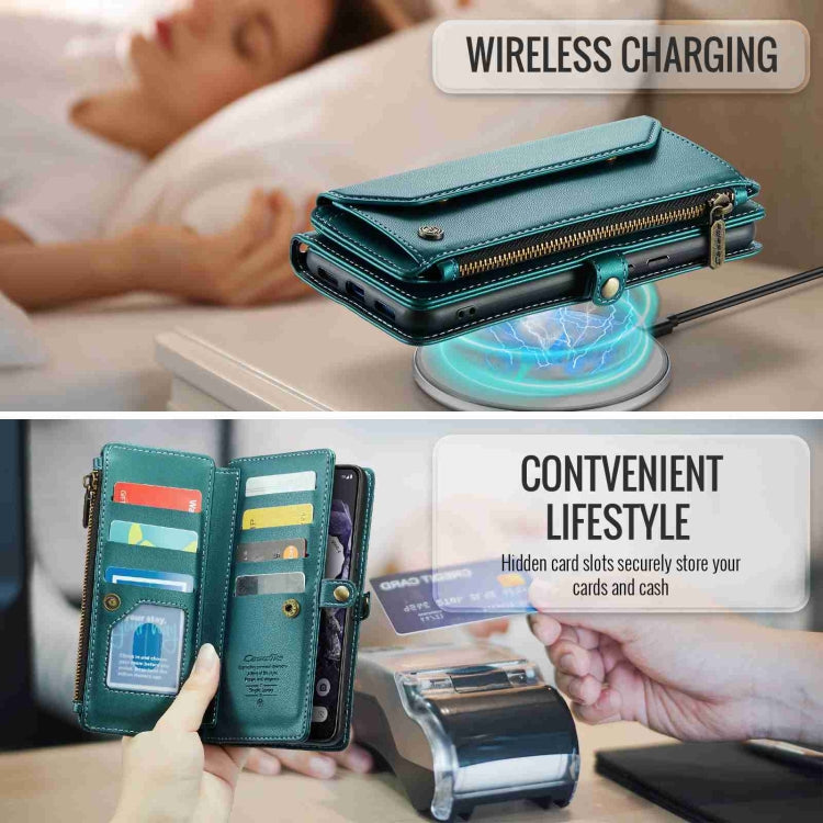 For Google Pixel 8 CaseMe C36 Card Slots Zipper Wallet RFID Anti-theft Leather Phone Case(Blue-green) by CaseMe