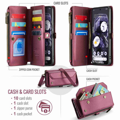 For Google Pixel 8 CaseMe C36 Card Slots Zipper Wallet RFID Anti-theft Leather Phone Case(Wine Red) by CaseMe