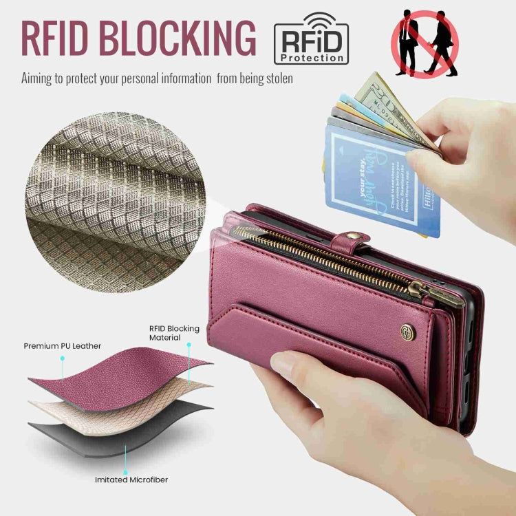 For Google Pixel 8 CaseMe C36 Card Slots Zipper Wallet RFID Anti-theft Leather Phone Case(Wine Red) by CaseMe