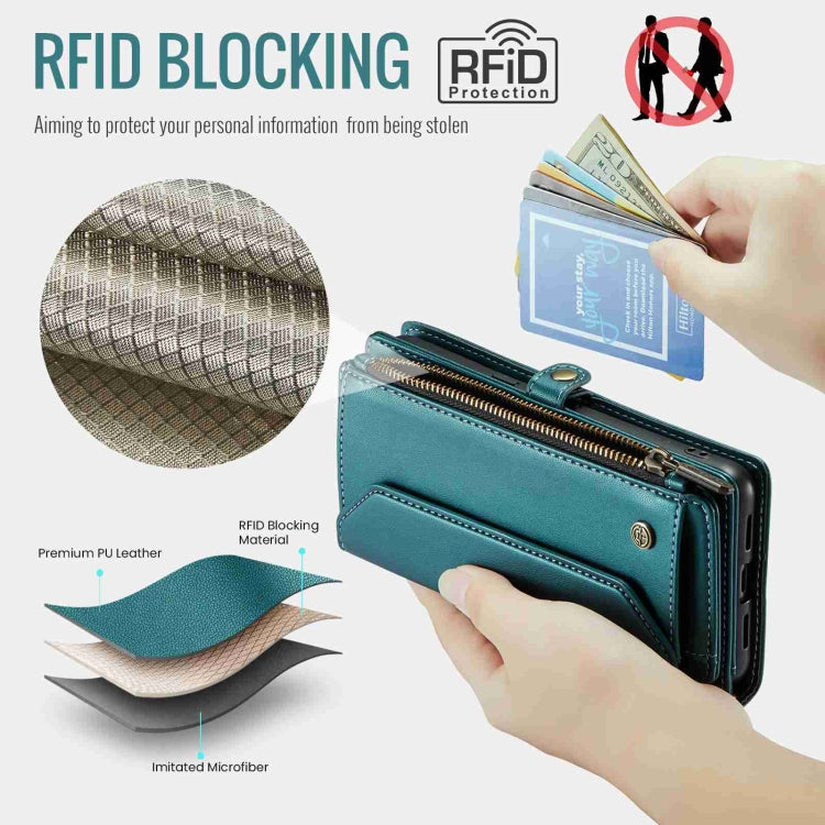 For Google Pixel 8 Pro CaseMe C36 Card Slots Zipper Wallet RFID Anti-theft Leather Phone Case(Blue-green) by CaseMe
