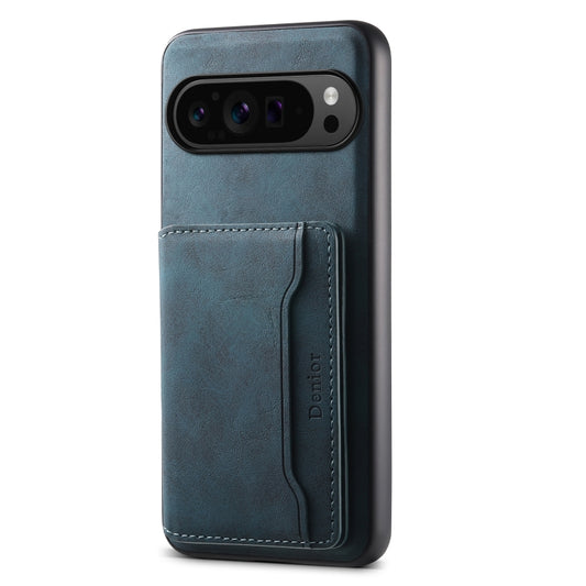 For Google Pixel 9 Pro Denior D13 Retro Texture Leather MagSafe Card Bag Phone Case(Blue) - Google Cases by Denior | Online Shopping UK | buy2fix