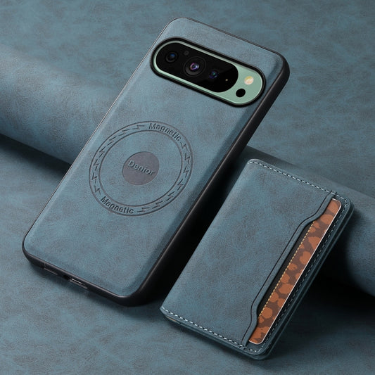 For Google Pixel 9 Denior D13 Retro Texture Leather MagSafe Card Bag Phone Case(Blue) by Denior