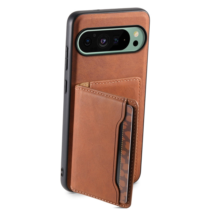 For Google Pixel 9 Denior D13 Retro Texture Leather MagSafe Card Bag Phone Case(Brown) - Google Cases by Denior | Online Shopping UK | buy2fix