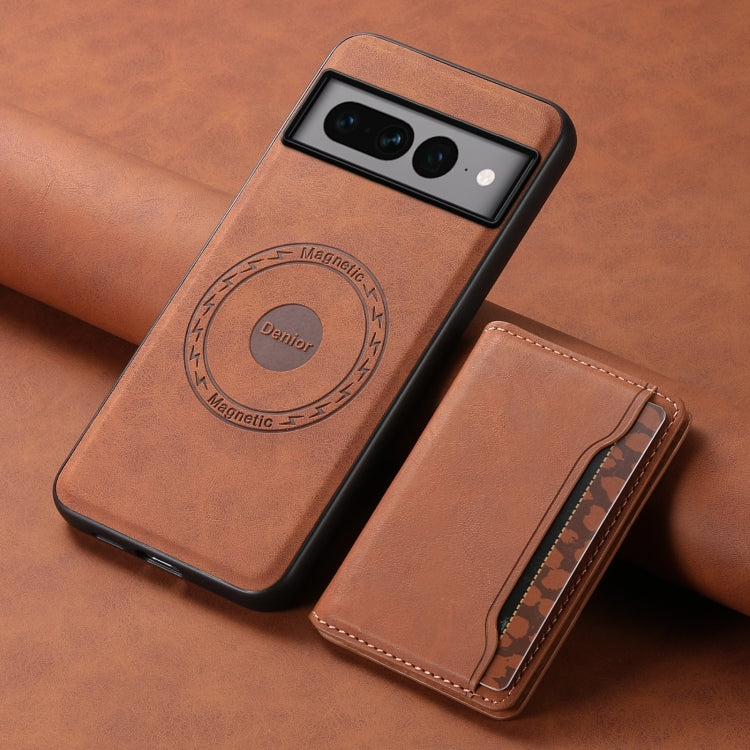 For Google Pixel 7 Pro 5G Denior D13 Retro Texture Leather MagSafe Card Bag Phone Case(Brown) - Google Cases by Denior | Online Shopping UK | buy2fix