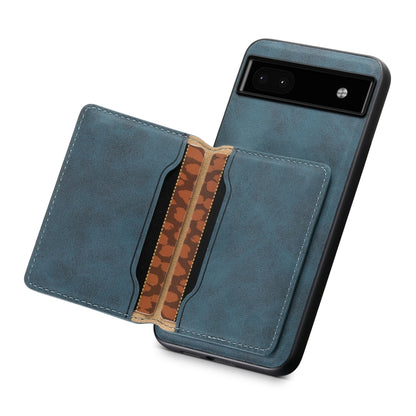 For Google Pixel 6a Denior D13 Retro Texture Leather MagSafe Card Bag Phone Case(Blue) - Google Cases by Denior | Online Shopping UK | buy2fix