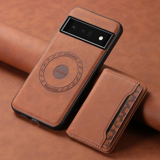 For Google Pixel 6 Pro Denior D13 Retro Texture Leather MagSafe Card Bag Phone Case(Brown) by Denior
