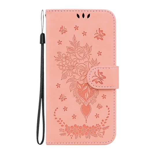 For iPhone 16 Pro Max Butterfly Rose Embossed Leather Phone Case(Pink) by buy2fix