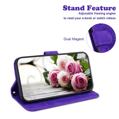 For iPhone 16 Pro Butterfly Rose Embossed Leather Phone Case(Purple) - iPhone 16 Pro Cases by buy2fix | Online Shopping UK | buy2fix