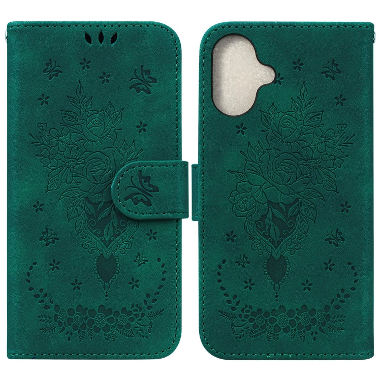 For iPhone 16 Plus Butterfly Rose Embossed Leather Phone Case(Green) by buy2fix