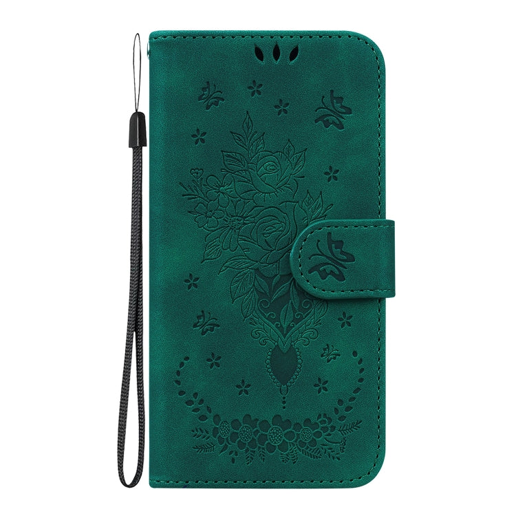 For iPhone 16 Plus Butterfly Rose Embossed Leather Phone Case(Green) by buy2fix