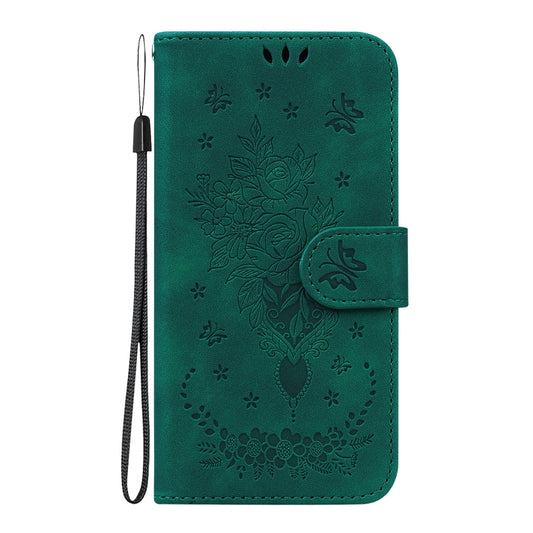 For iPhone 16 Plus Butterfly Rose Embossed Leather Phone Case(Green) by buy2fix