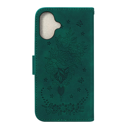 For iPhone 16 Plus Butterfly Rose Embossed Leather Phone Case(Green) by buy2fix