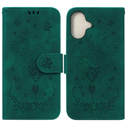 For iPhone 16 Butterfly Rose Embossed Leather Phone Case(Green) by buy2fix