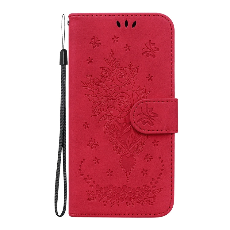 For iPhone 16 Butterfly Rose Embossed Leather Phone Case(Red) by buy2fix