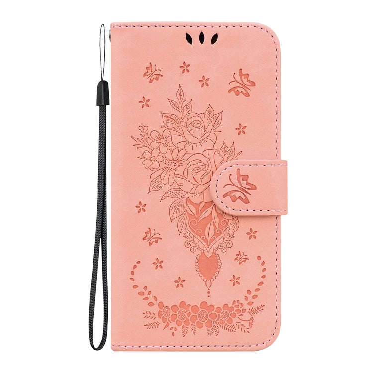 For iPhone 16 Butterfly Rose Embossed Leather Phone Case(Pink) by buy2fix
