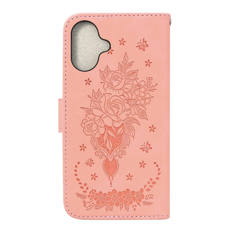 For iPhone 16 Butterfly Rose Embossed Leather Phone Case(Pink) by buy2fix