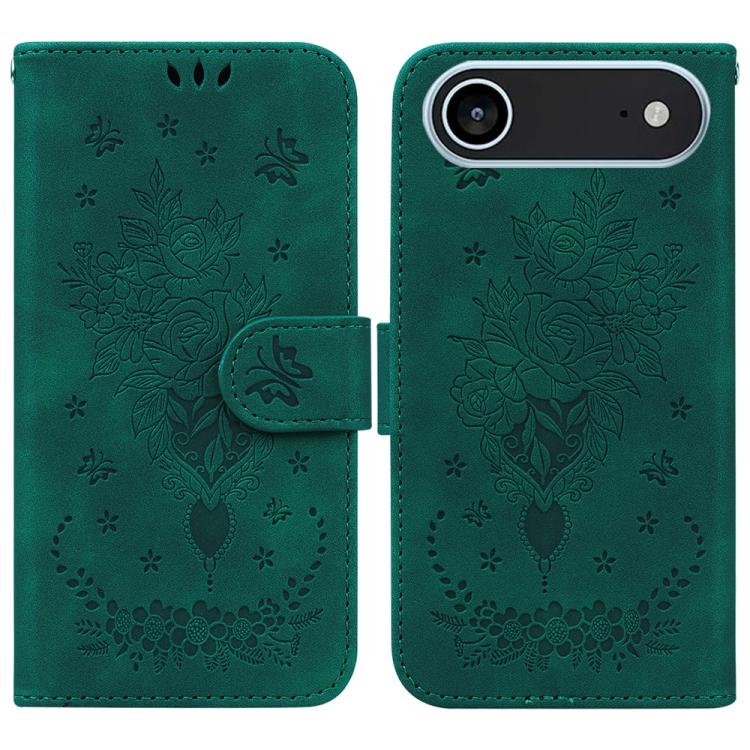 For iPhone Air Butterfly Rose Embossed Leather Phone Case(Green) - iPhone Air Cases by buy2fix | Online Shopping UK | buy2fix