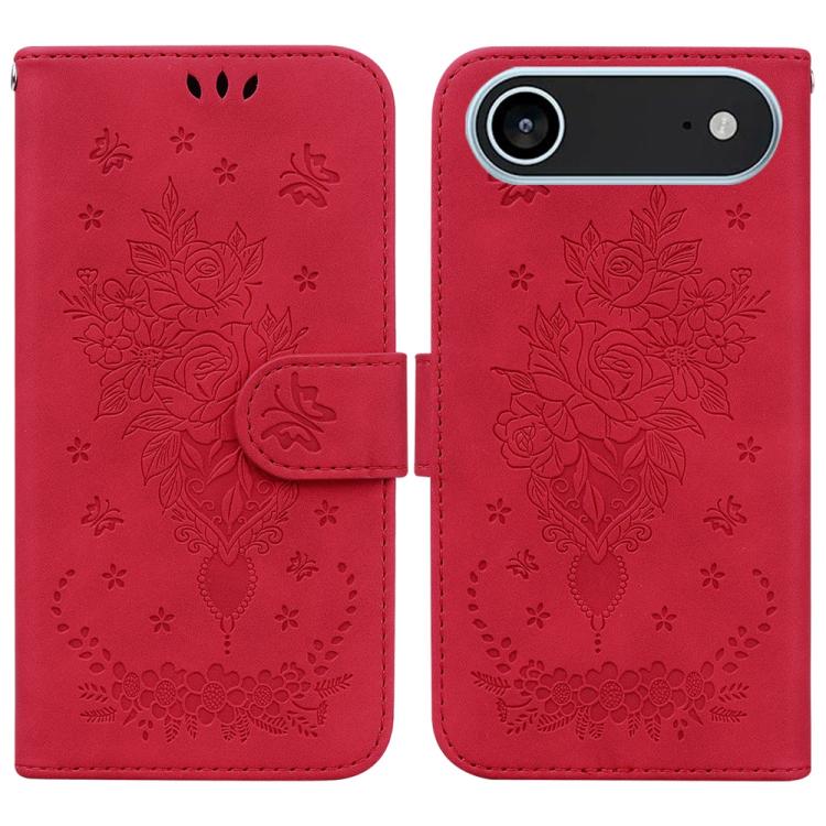 For iPhone Air Butterfly Rose Embossed Leather Phone Case(Red) - iPhone Air Cases by buy2fix | Online Shopping UK | buy2fix