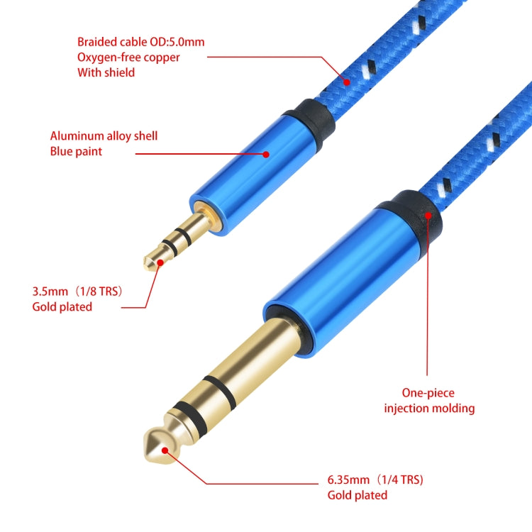 3662-3662BK 3.5mm Male to 6.35mm Male Stereo Amplifier Audio Cable, Length:1m(Blue) - Microphone Audio Cable & Connector by buy2fix | Online Shopping UK | buy2fix