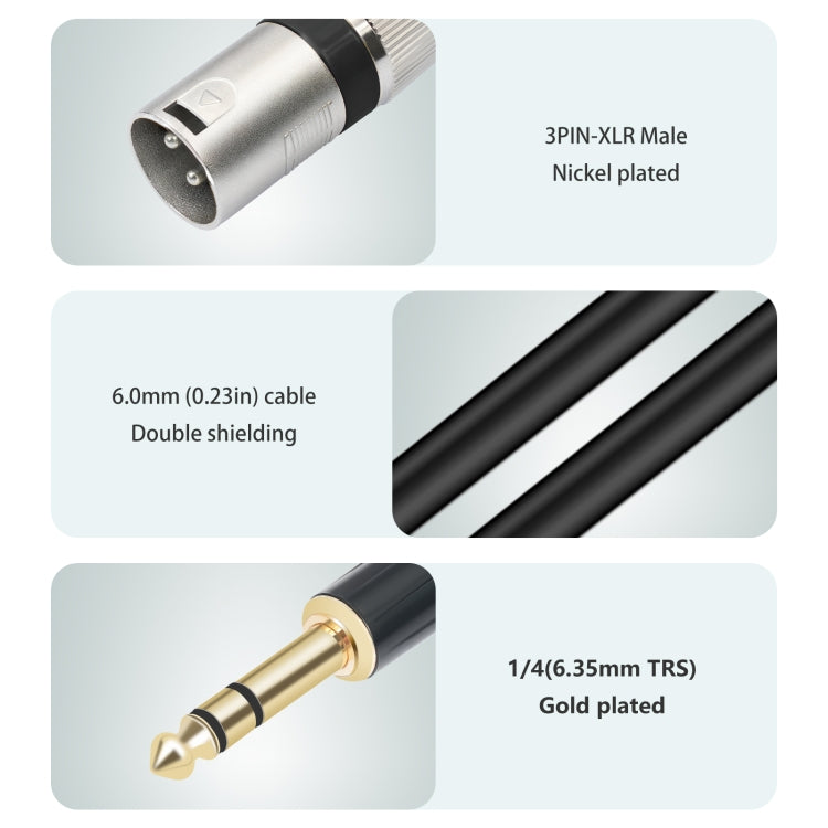 TC145BK55 6.35mm 1/4 TRS Male to XLR 3pin Male Microphone Cable, Length:10m(Black) - Microphone Audio Cable & Connector by buy2fix | Online Shopping UK | buy2fix