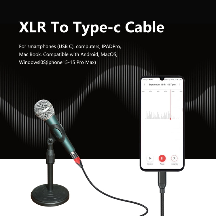 TY03RE Type-C Male to XLR Female Audio Cable for Dynamic Microphone, Length:1m(Black) - Microphone Audio Cable & Connector by buy2fix | Online Shopping UK | buy2fix