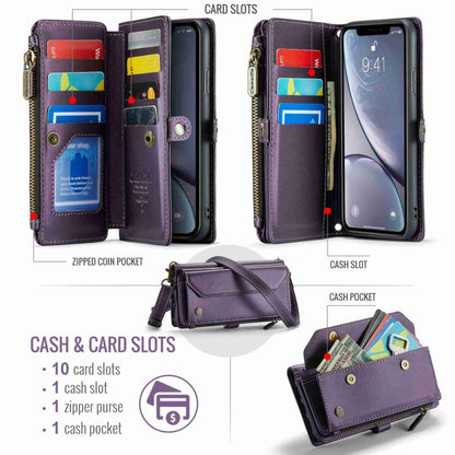 For iPhone XR CaseMe C36 Card Slots Zipper Wallet RFID Anti-theft Leather Phone Case(Purple) - More iPhone Cases by CaseMe | Online Shopping UK | buy2fix