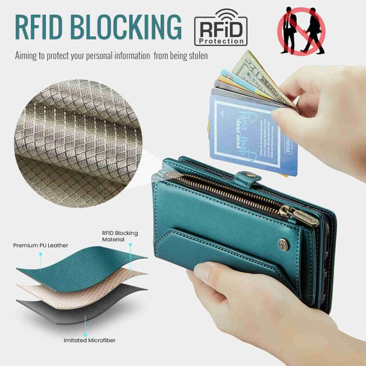 For iPhone XR CaseMe C36 Card Slots Zipper Wallet RFID Anti-theft Leather Phone Case(Blue-green) - More iPhone Cases by CaseMe | Online Shopping UK | buy2fix