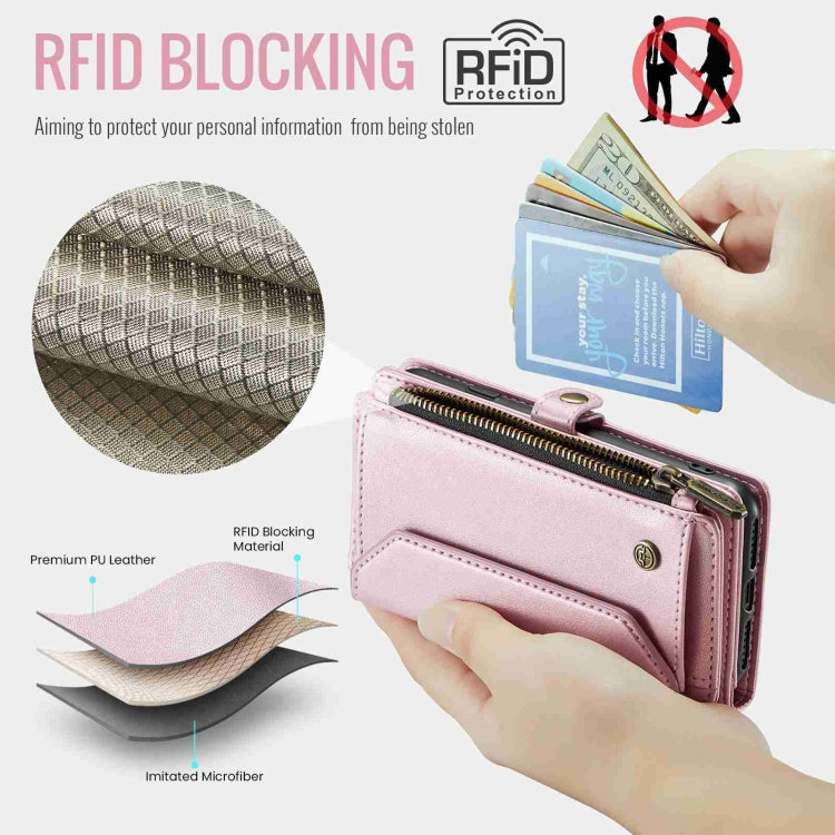 For iPhone XS Max CaseMe C36 Card Slots Zipper Wallet RFID Anti-theft Leather Phone Case(Pink) - More iPhone Cases by CaseMe | Online Shopping UK | buy2fix