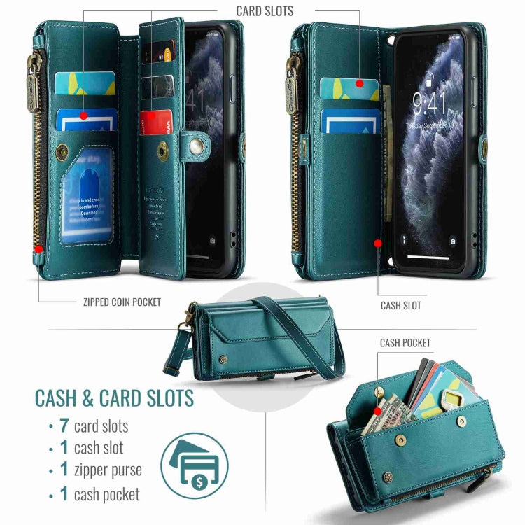 For iPhone 11 Pro Max CaseMe C36 Card Slots Zipper Wallet RFID Anti-theft Leather Phone Case(Blue-green) - iPhone 11 Pro Max Cases by CaseMe | Online Shopping UK | buy2fix