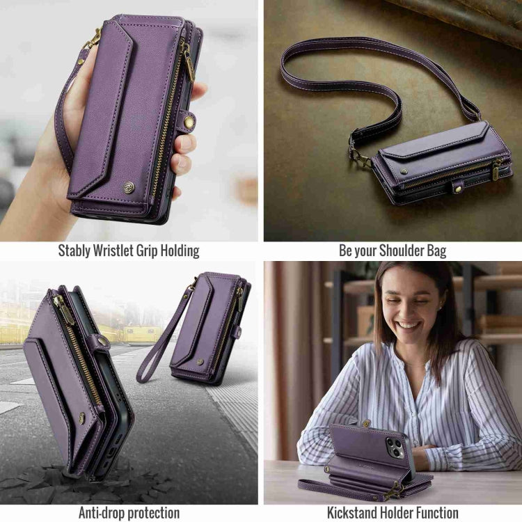 For iPhone 12 Pro CaseMe C36 Card Slots Zipper Wallet RFID Anti-theft Leather Phone Case(Purple) - iPhone 12 / 12 Pro Cases by CaseMe | Online Shopping UK | buy2fix