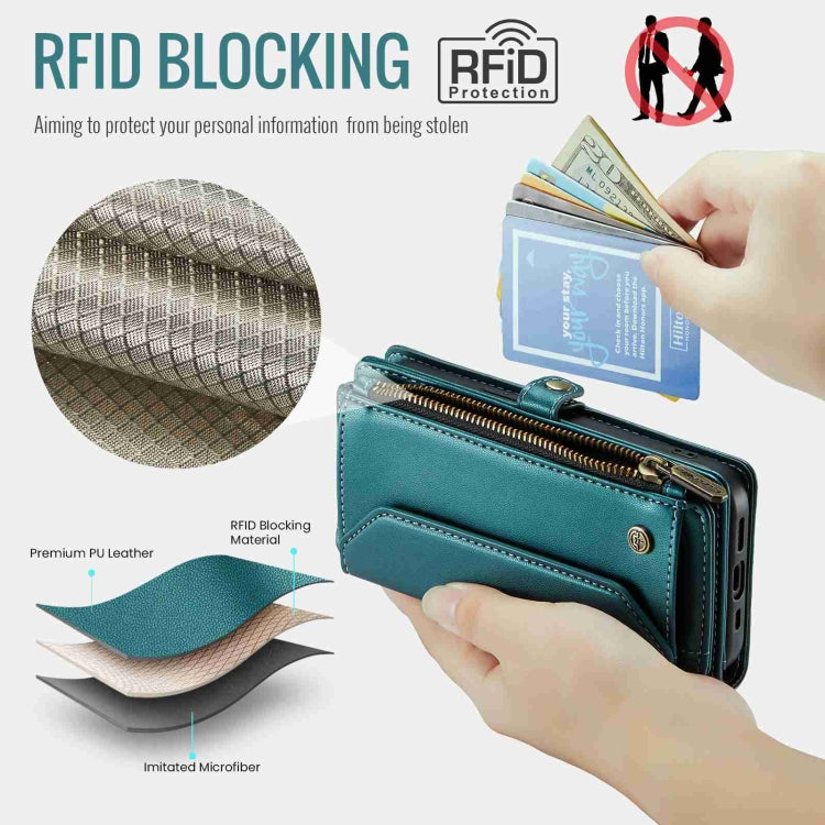 For iPhone 12 Pro CaseMe C36 Card Slots Zipper Wallet RFID Anti-theft Leather Phone Case(Blue-green) - iPhone 12 / 12 Pro Cases by CaseMe | Online Shopping UK | buy2fix