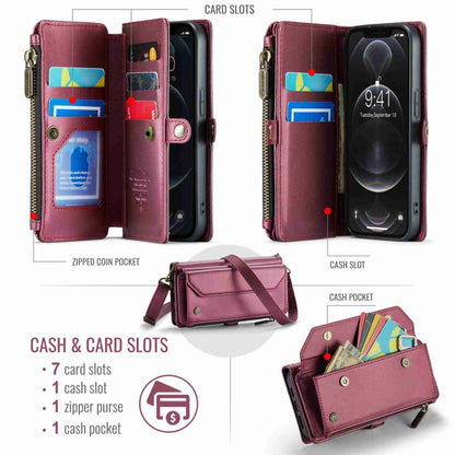 For iPhone 12 Pro Max CaseMe C36 Card Slots Zipper Wallet RFID Anti-theft Leather Phone Case(Wine Red) - iPhone 12 Pro Max Cases by CaseMe | Online Shopping UK | buy2fix