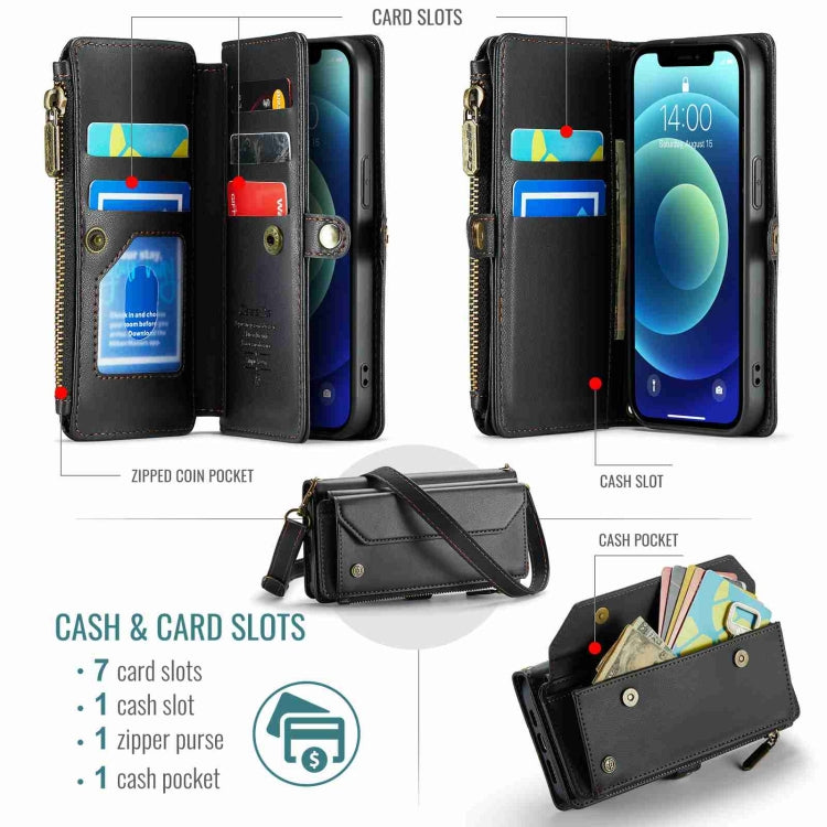 For iPhone 12 CaseMe C36 Card Slots Zipper Wallet RFID Anti-theft Leather Phone Case(Black) by CaseMe