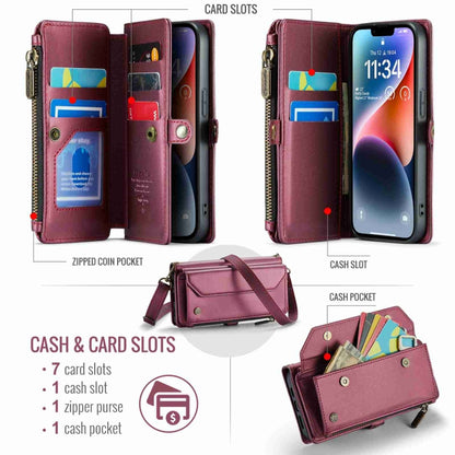 For iPhone 14 Plus CaseMe C36 Card Slots Zipper Wallet RFID Anti-theft Leather Phone Case(Wine Red) - iPhone 14 Plus Cases by CaseMe | Online Shopping UK | buy2fix