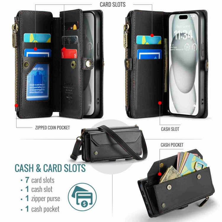 For iPhone 15 CaseMe C36 Card Slots Zipper Wallet RFID Anti-theft Leather Phone Case(Black) - iPhone 15 Cases by CaseMe | Online Shopping UK | buy2fix