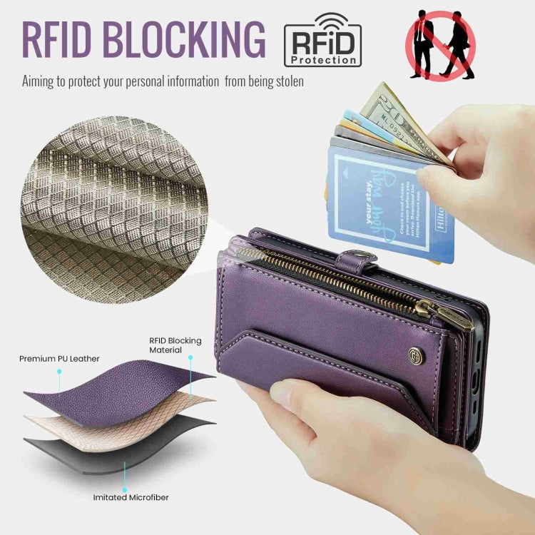 For iPhone 15 CaseMe C36 Card Slots Zipper Wallet RFID Anti-theft Leather Phone Case(Purple) - iPhone 15 Cases by CaseMe | Online Shopping UK | buy2fix