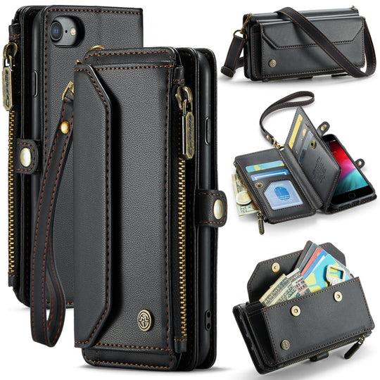 For iPhone SE 2022 / SE 2020 CaseMe C36 Card Slots Zipper Wallet RFID Anti-theft Leather Phone Case(Black)