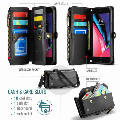 For iPhone 8 Plus / 7 Plus / 6 Plus CaseMe C36 Card Slots Zipper Wallet RFID Anti-theft Leather Phone Case(Black) - More iPhone Cases by CaseMe | Online Shopping UK | buy2fix