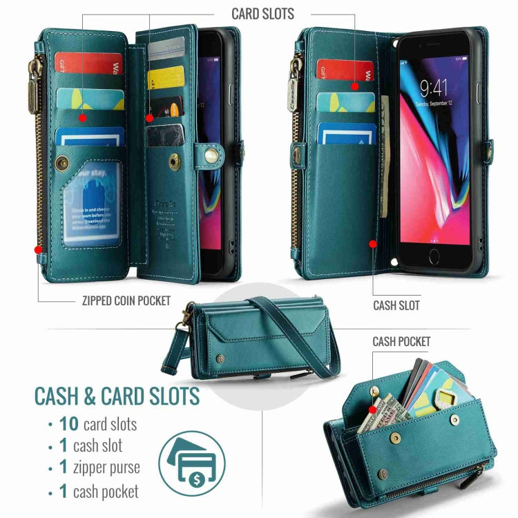 For iPhone 8 Plus / 7 Plus / 6 Plus CaseMe C36 Card Slots Zipper Wallet RFID Anti-theft Leather Phone Case(Blue-green) - More iPhone Cases by CaseMe | Online Shopping UK | buy2fix