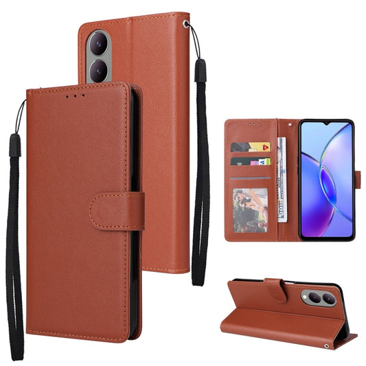 For vivo Y17s 4G Multifunctional Horizontal Flip Leather Phone Case with Three Card Slot(Brown) - vivo Cases by buy2fix | Online Shopping UK | buy2fix