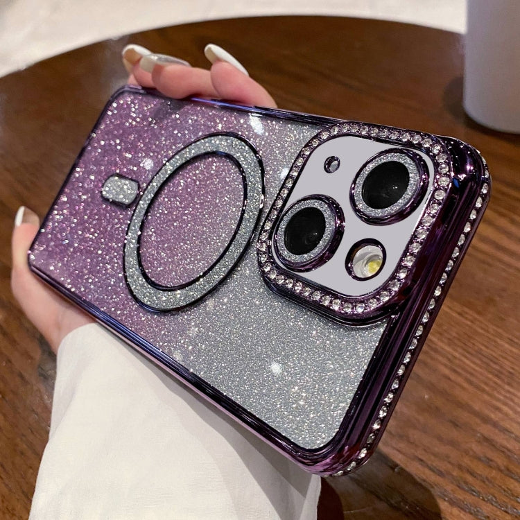 For iPhone 13 Diamond Gradient Glitter Plated MagSafe Phone Case(Purple) by buy2fix