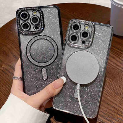 For iPhone 14 Pro Max Diamond Gradient Glitter Plated MagSafe Phone Case(Gold) by buy2fix