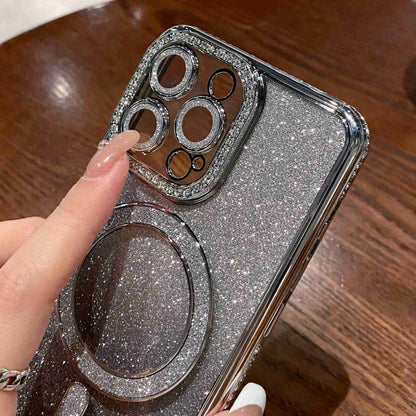 For iPhone 14 Pro Max Diamond Gradient Glitter Plated MagSafe Phone Case(Silver) - iPhone 14 Pro Max Cases by buy2fix | Online Shopping UK | buy2fix