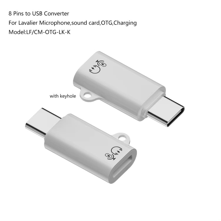 8 Pin Female to Type-C Male Adapter Audio Sound Card Connector With Hanging Ear by buy2fix