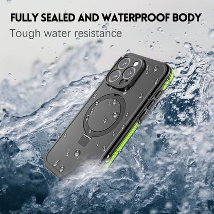 For iPhone 15 Pro Max RedPepper IP68 Waterproof MagSafe Magnetic Holder Phone Case(Yellow Green) - iPhone 15 Pro Max Cases by RedPepper | Online Shopping UK | buy2fix