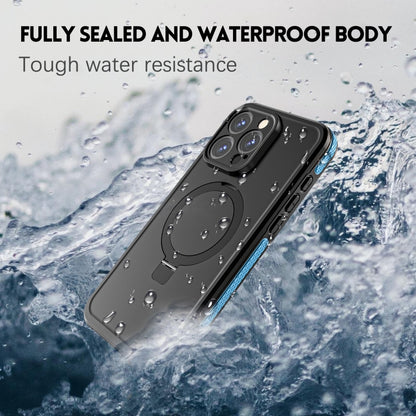 For iPhone 15 Pro Max RedPepper IP68 Waterproof MagSafe Magnetic Holder Phone Case(Light Blue) - iPhone 15 Pro Max Cases by RedPepper | Online Shopping UK | buy2fix