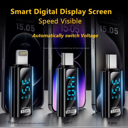 Type-C Male to Type-C Female 140W Charging Adapter with Digital Display(Black) - OTG Adapter by buy2fix | Online Shopping UK | buy2fix